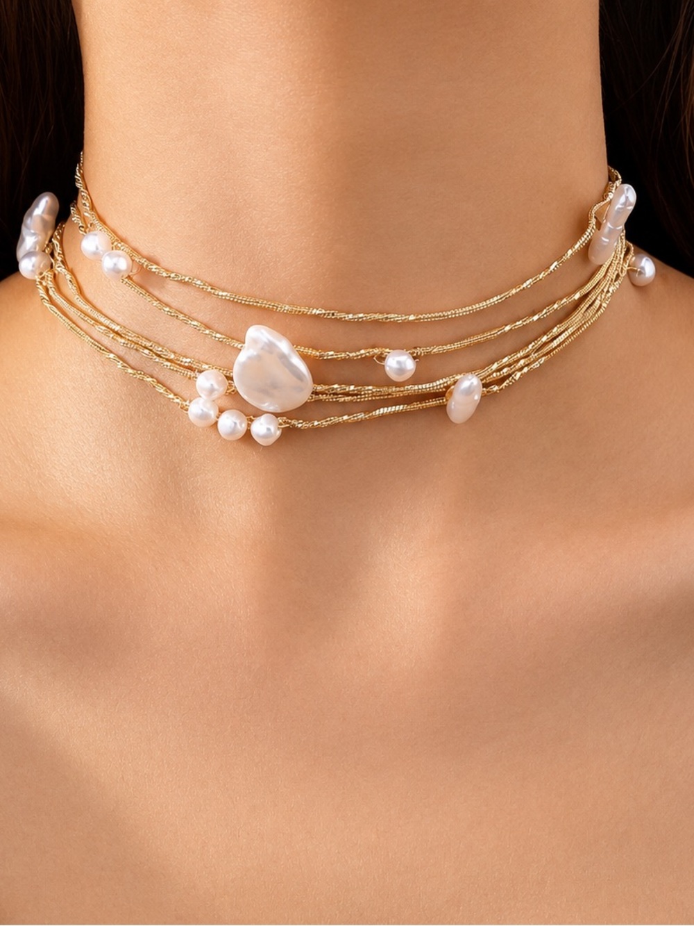 Luxury Gold Pearl Choker Necklace